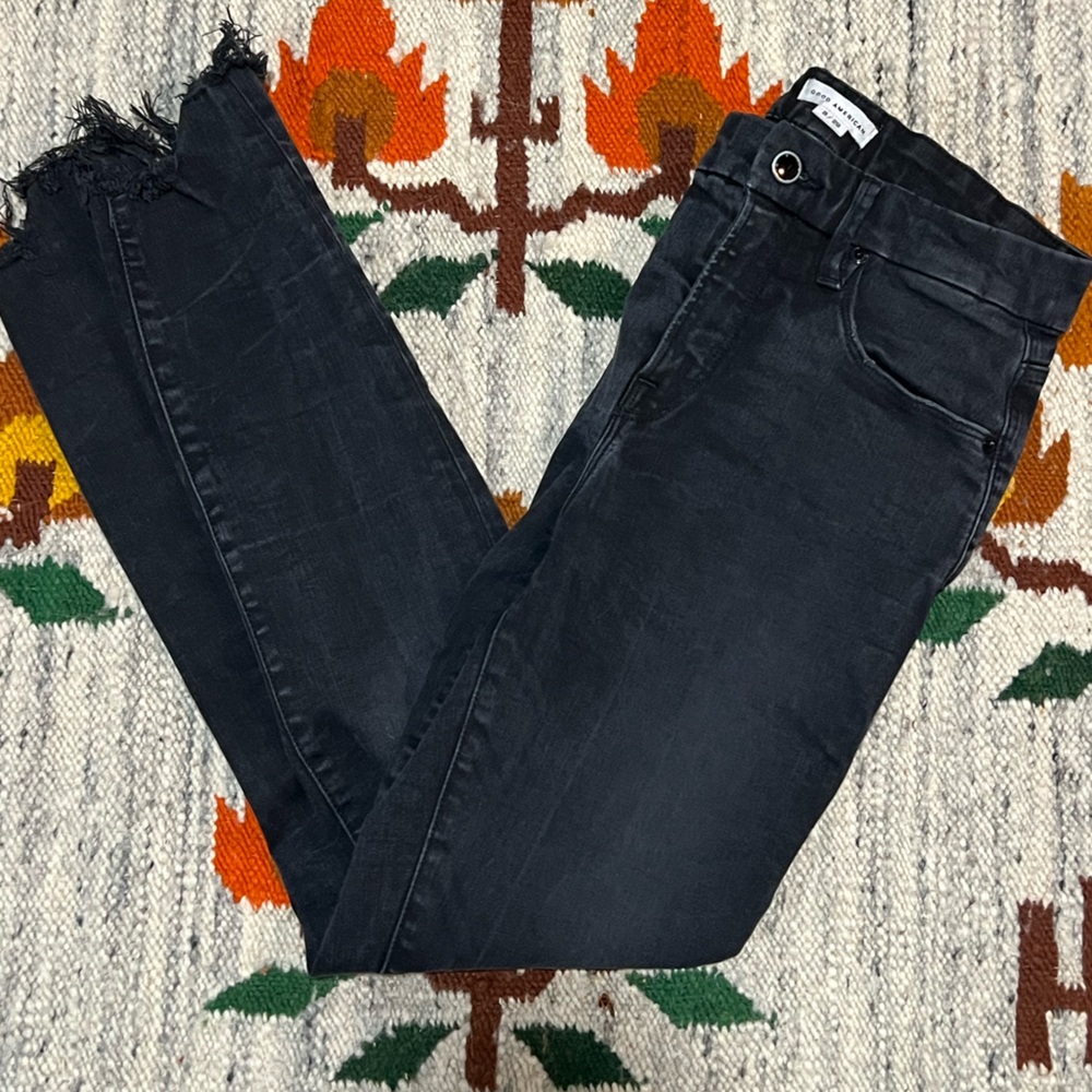 Good American High Rise Black Jeans with Frayed Hem